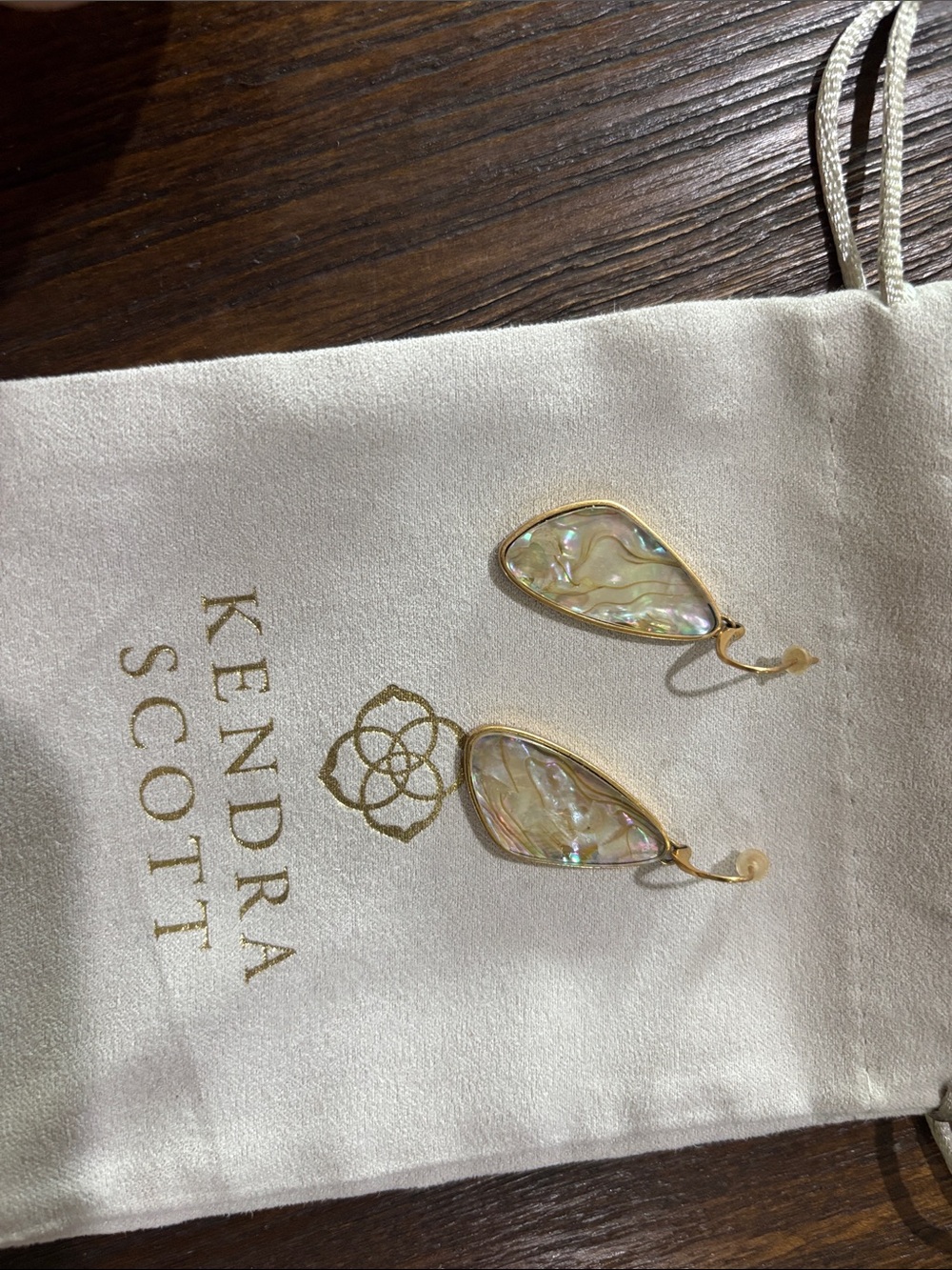 Kendra Scott Gold Teardrop Earrings with Iridescent Shell Inlay